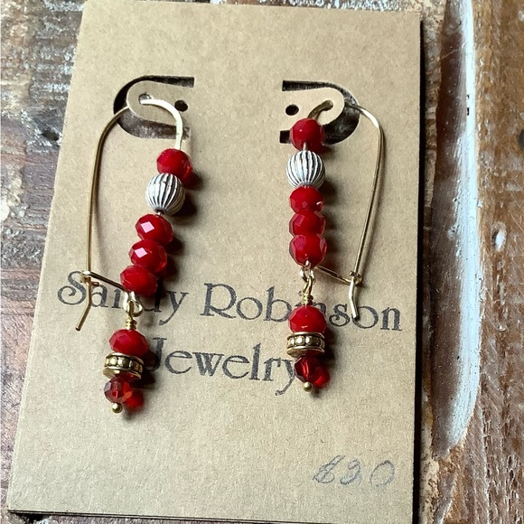 Handcrafted Red and Gold Beaded Ear Wires by Sandy Robinson Jewelry - Picture 4 of 7